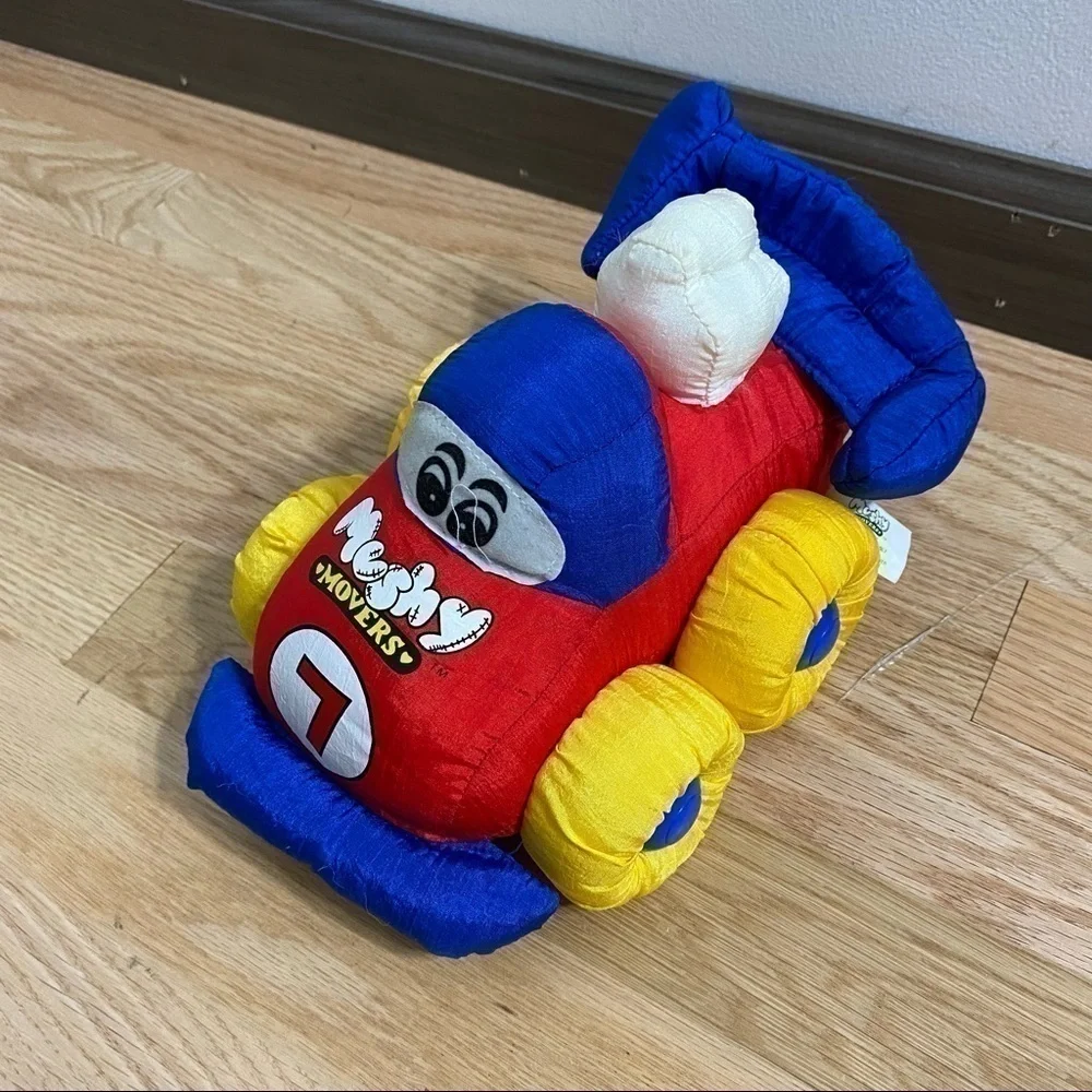 Mushy Mover Vintage Nylon Race Car Blue Red Plush